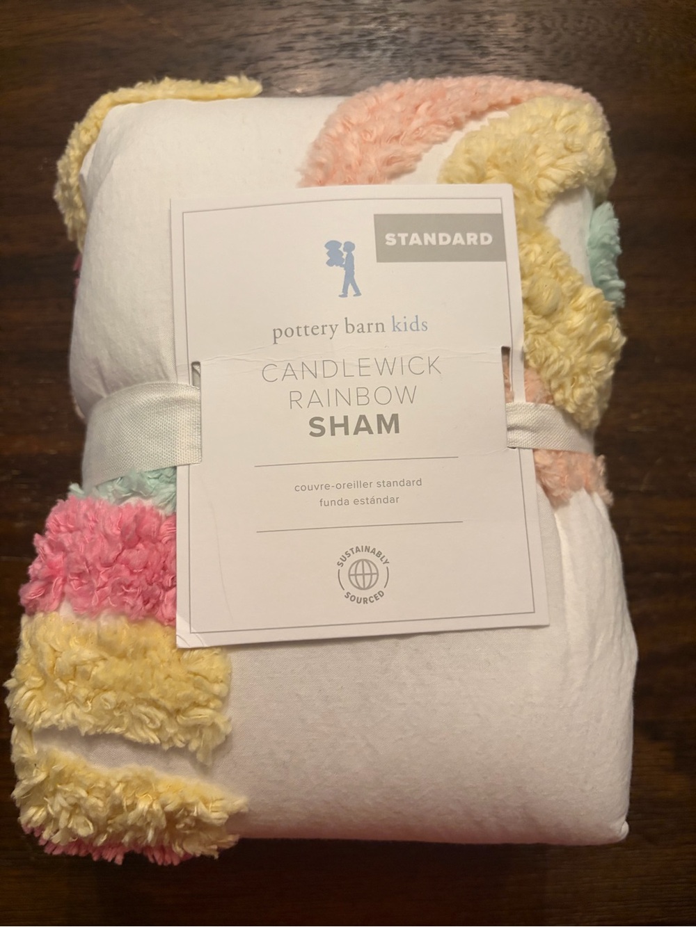 Pottery Barn Kids Candlewick Rainbow Standard Sham 20x26 NWT Tufted Pastel
